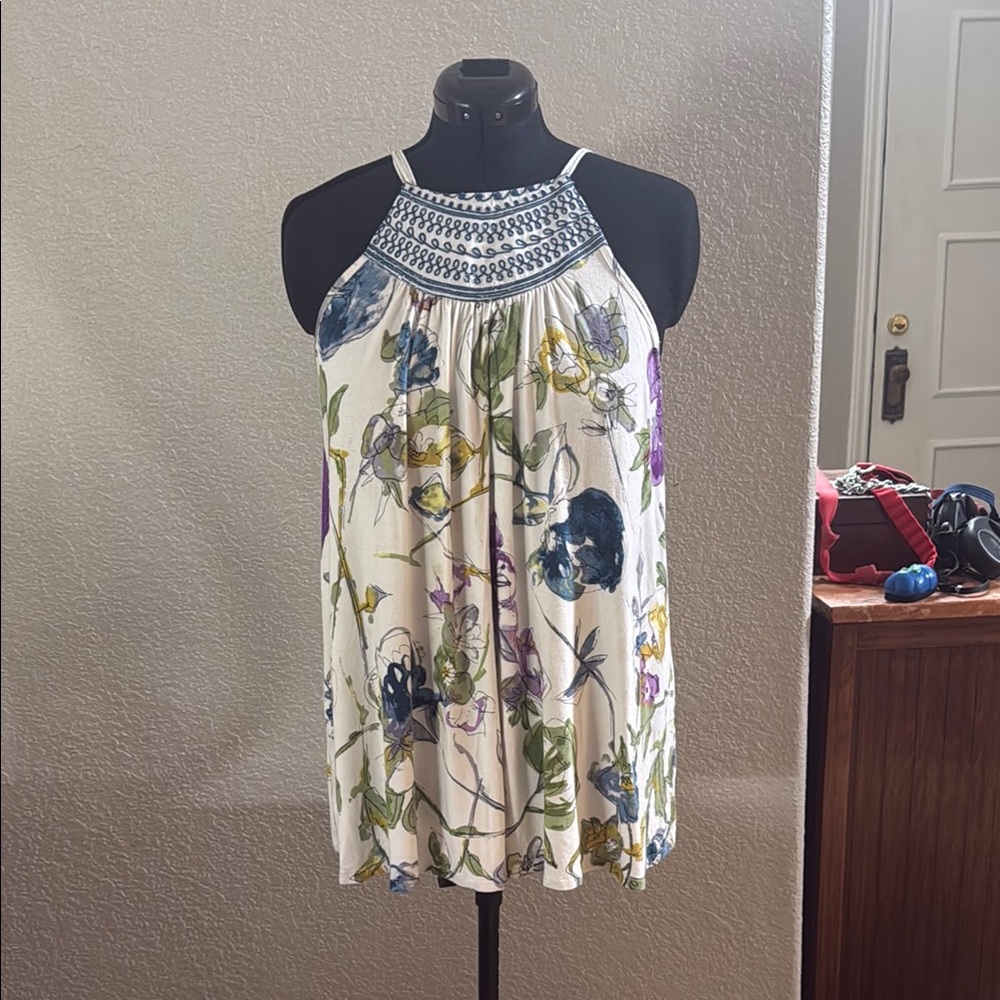 Anthropologie White and Silver Smocked Tank Top